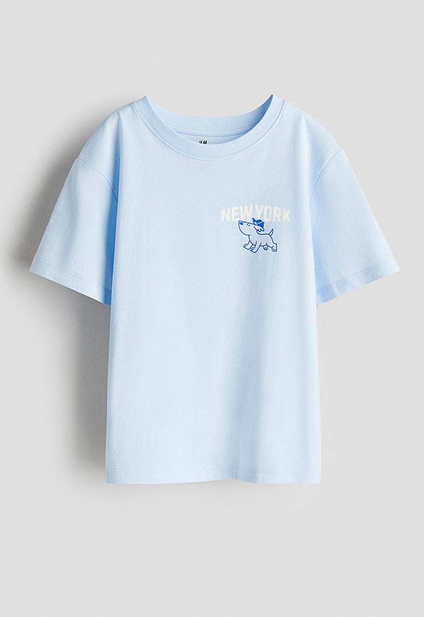 H&M - Printed cotton T-shirt - light blue new york 