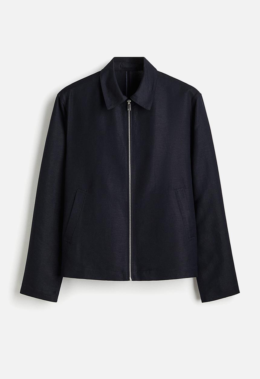 H&M - Regular fit linen-blend jacket - navy blue 