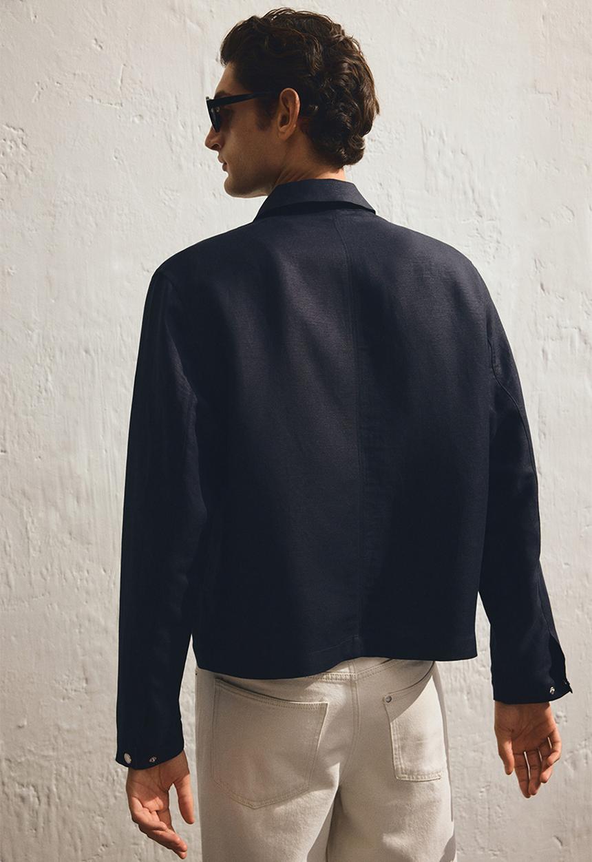 H&M - Regular fit linen-blend jacket - navy blue 