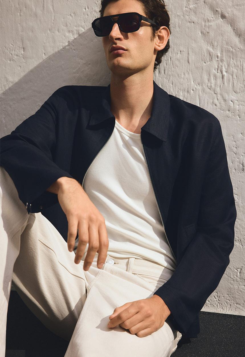 H&M - Regular fit linen-blend jacket - navy blue 