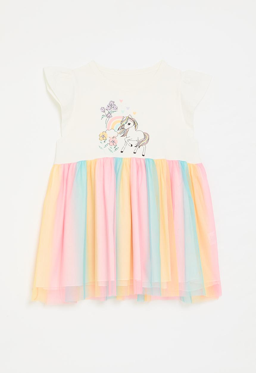 Pop Candy - Unicorn graphic combo dress - cream/multi