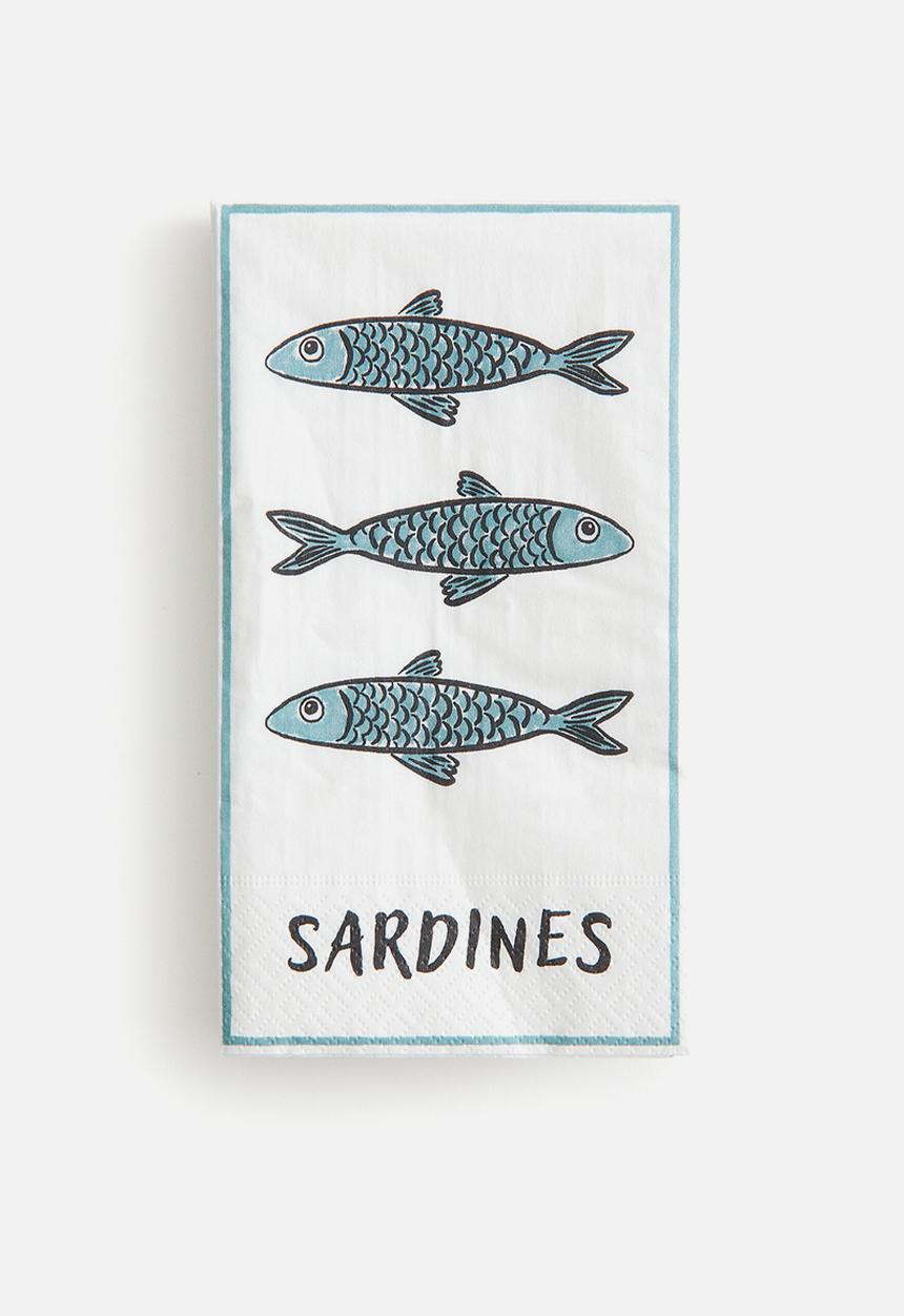 H&M - 15-pack paper napkins - white/sardines 