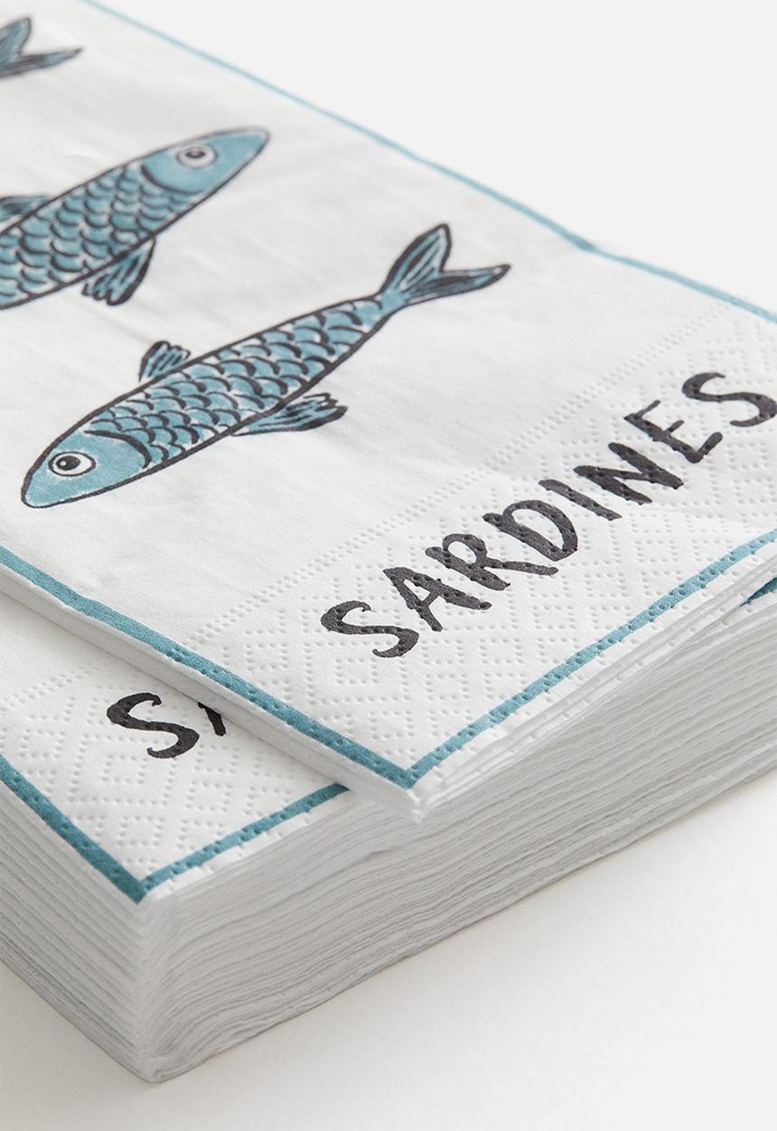H&M - 15-pack paper napkins - white/sardines 