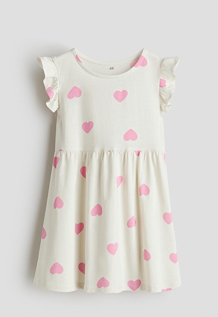 H&M - Printed cotton dress - cream hearts