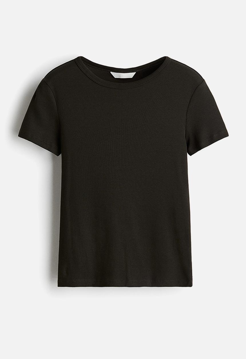 H&M - Ribbed T-shirt - dark khaki green