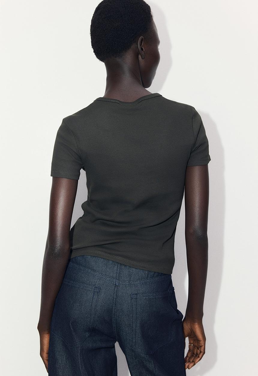 H&M - Ribbed T-shirt - dark khaki green