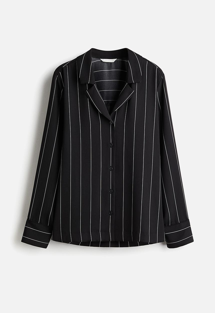 H&M - Twill resort shirt - black pinstriped