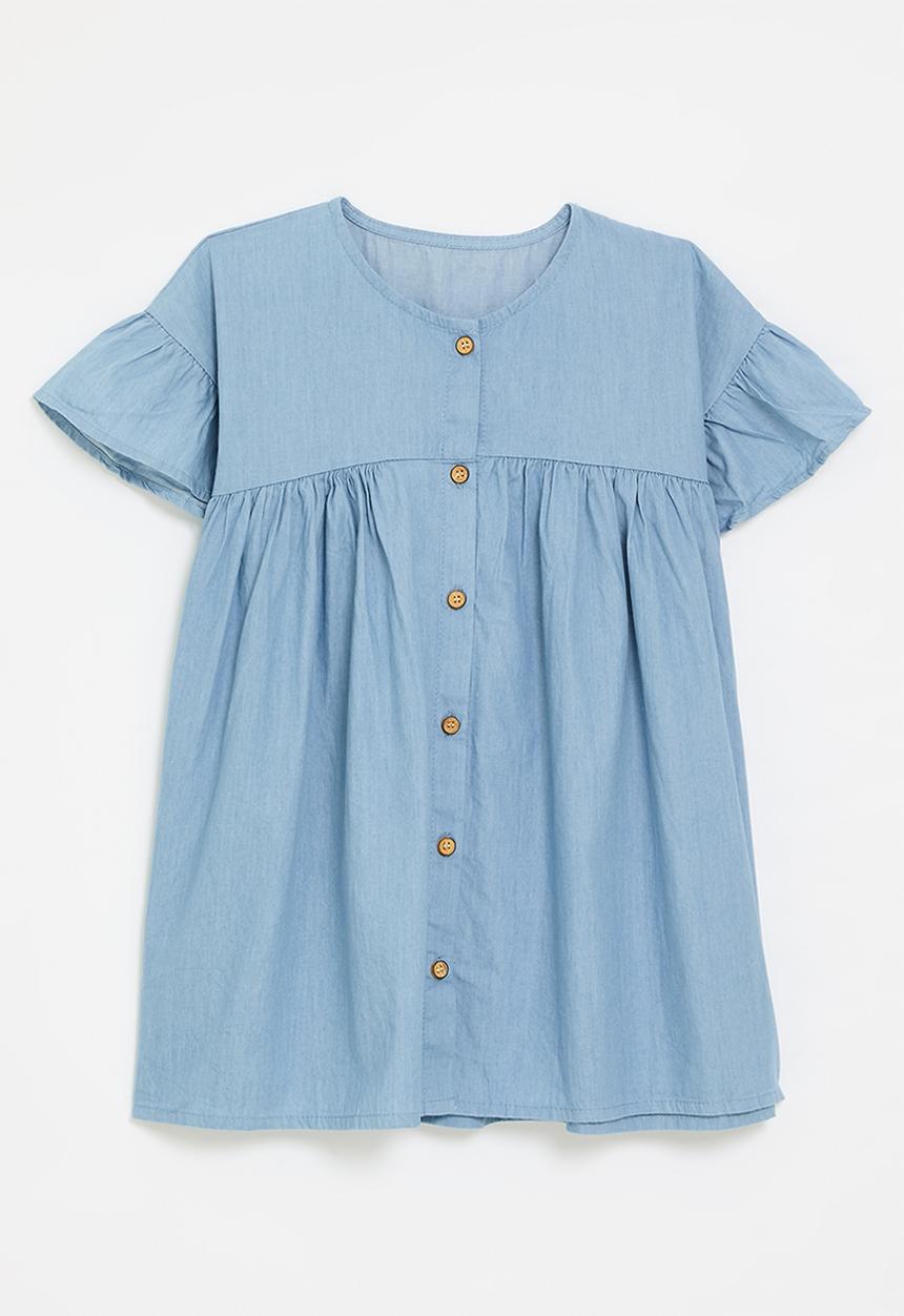 Pop Candy - Ruffle sleeve denim dress - light blue