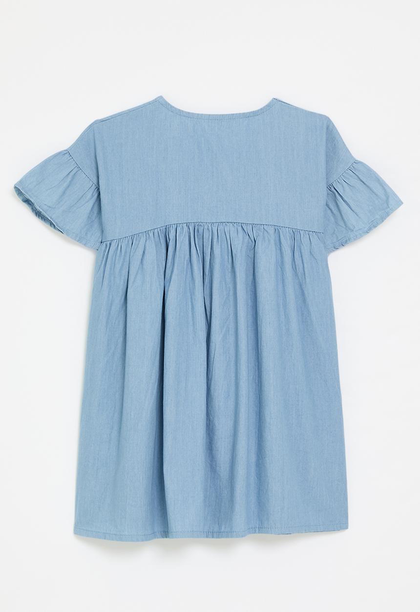 Pop Candy - Ruffle sleeve denim dress - light blue