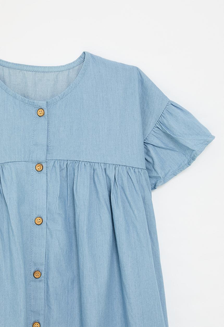 Pop Candy - Ruffle sleeve denim dress - light blue