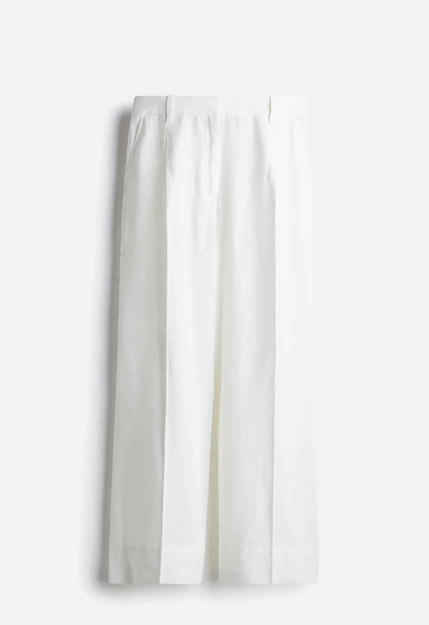 H&M - Wide linen-blend trousers - white