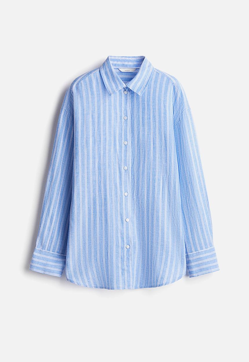 H&M - Oversized linen-blend shirt - light blue striped
