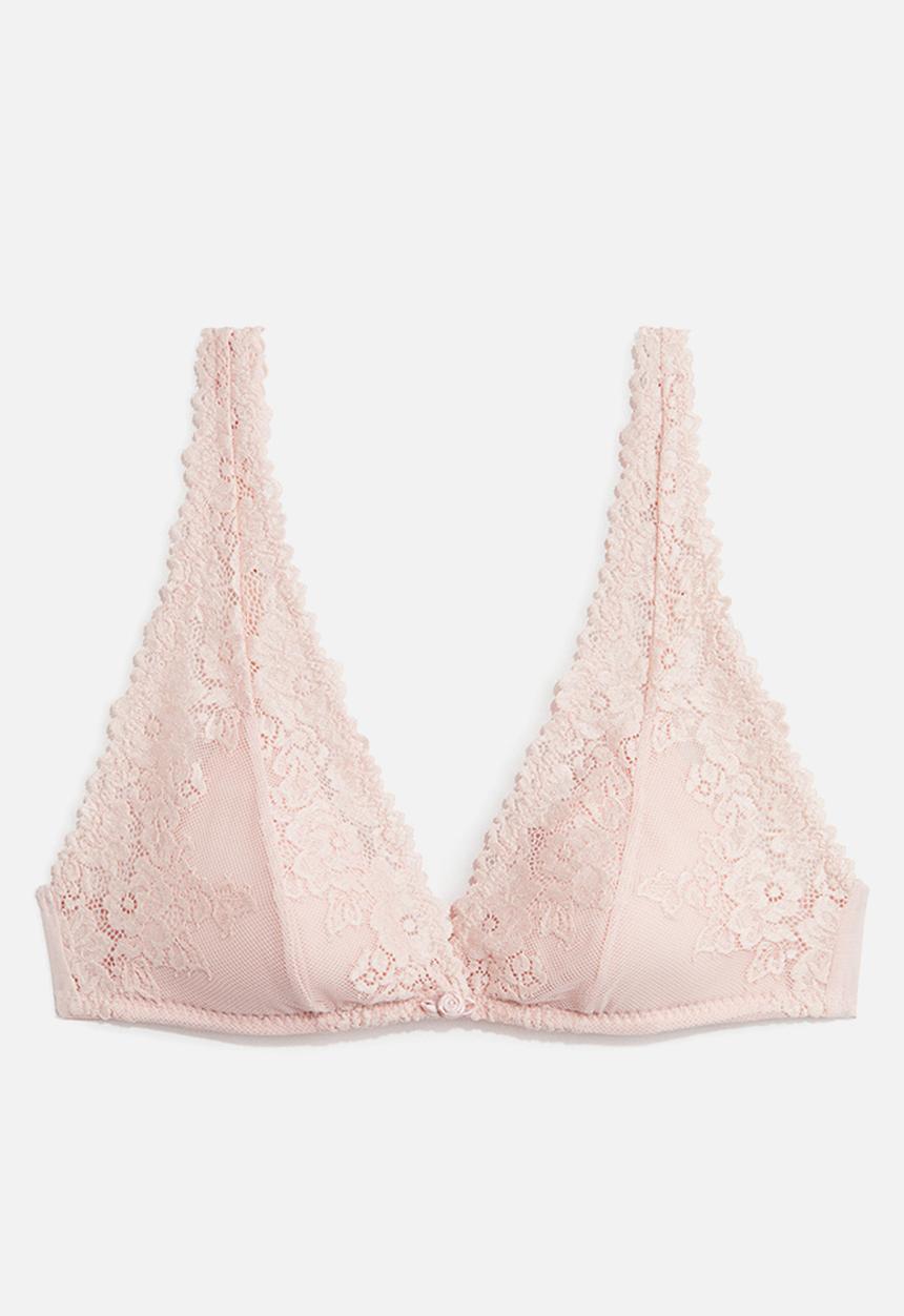 H&M - Padded soft lace bra - light pink 