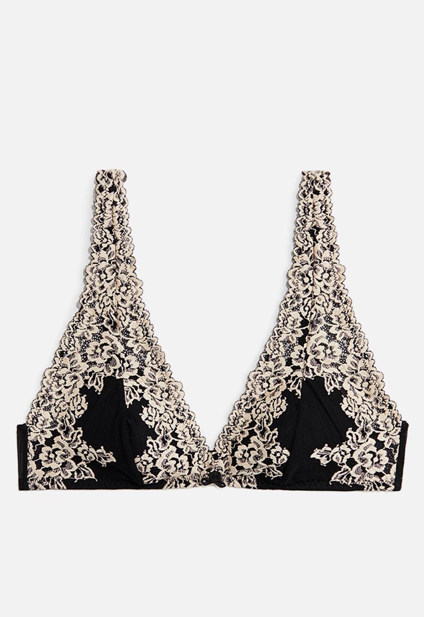 H&M - Padded soft lace bra - black/cream