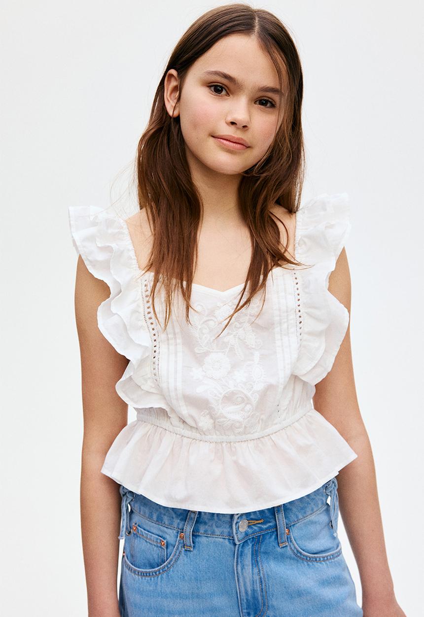 H&M - Flutter-sleeved cotton top - white