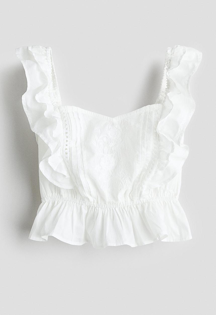 H&M - Flutter-sleeved cotton top - white