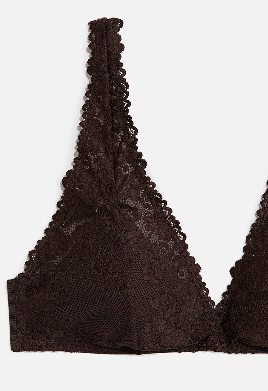 H&M - Padded soft lace bra - dark brown
