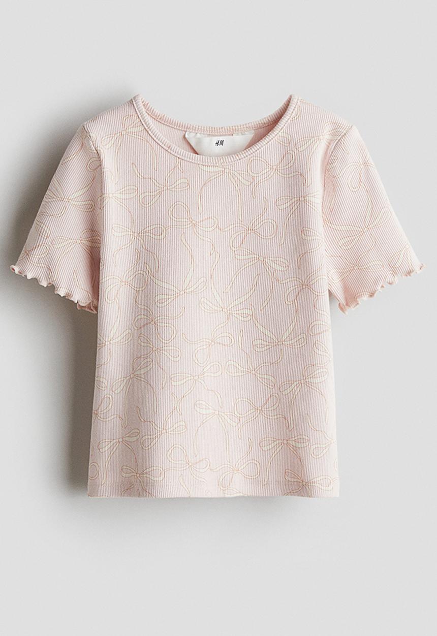 H&M - Ribbed cotton top -  light pink/bows