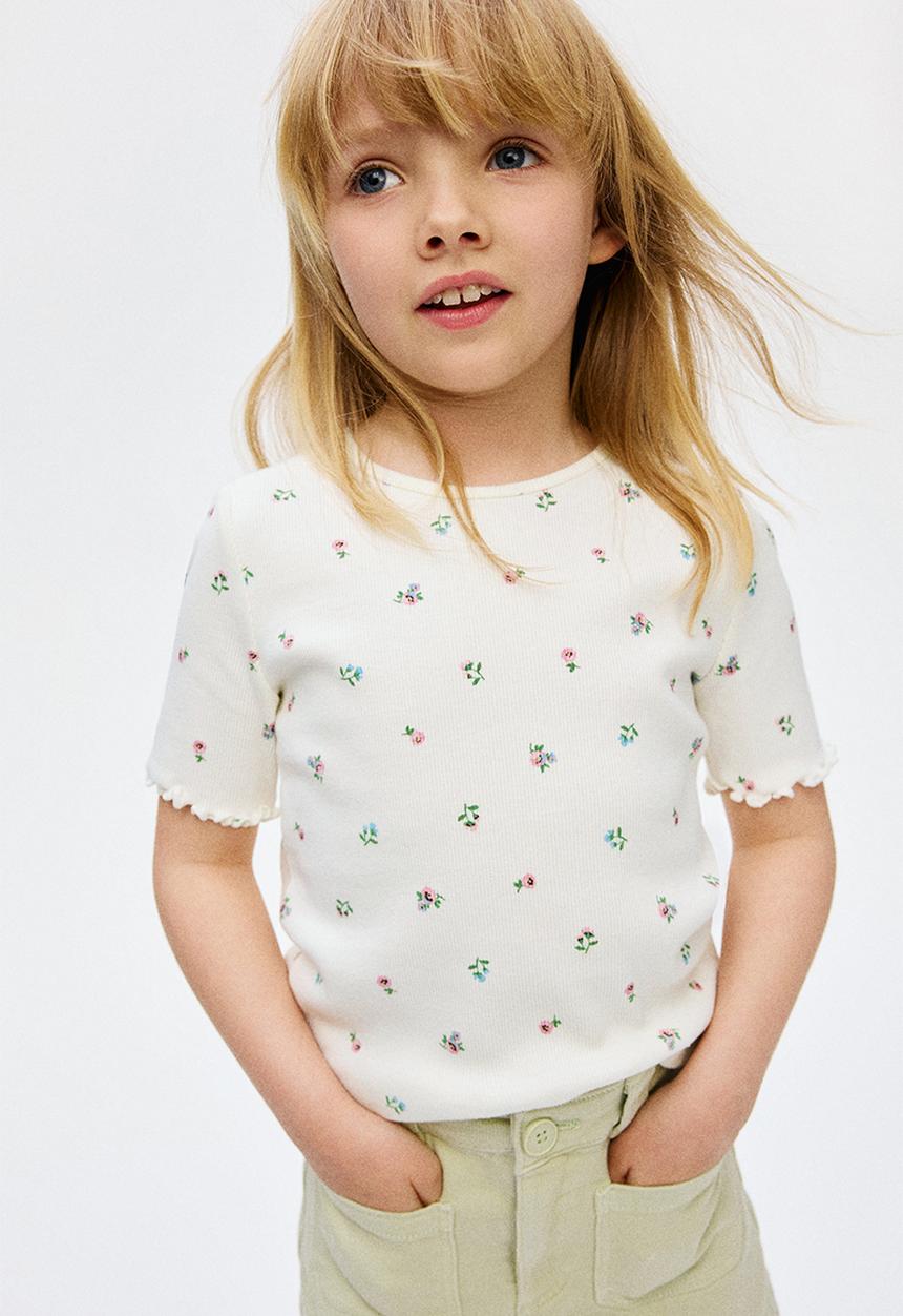 H&M - Ribbed cotton top -white/floral 