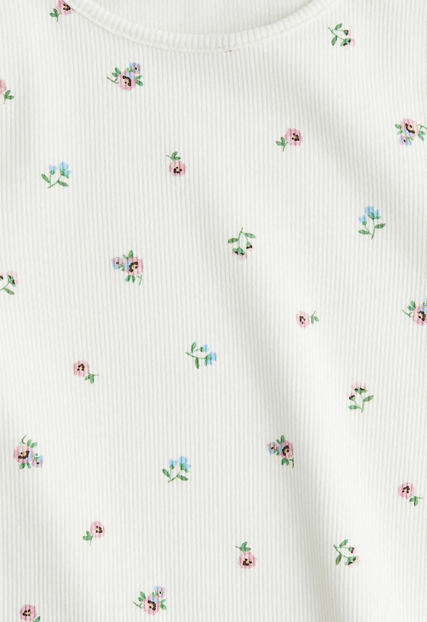 H&M - Ribbed cotton top -white/floral 