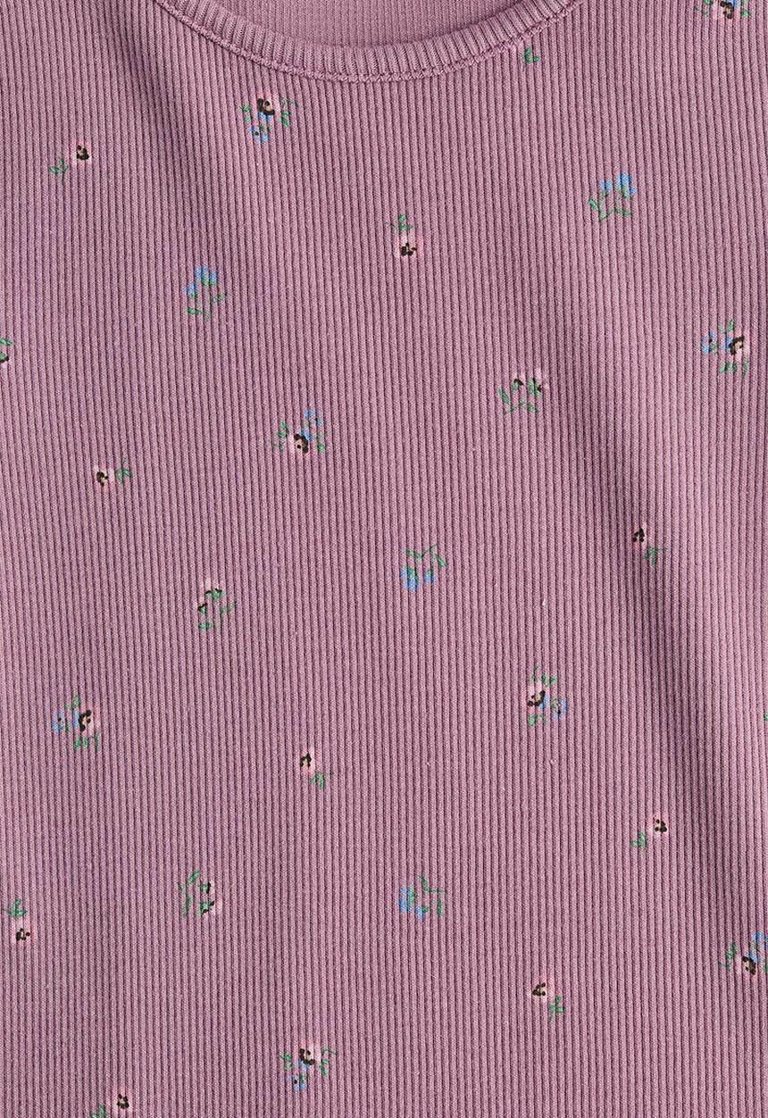 H&M - Ribbed cotton top - dark dusty pink/floral 