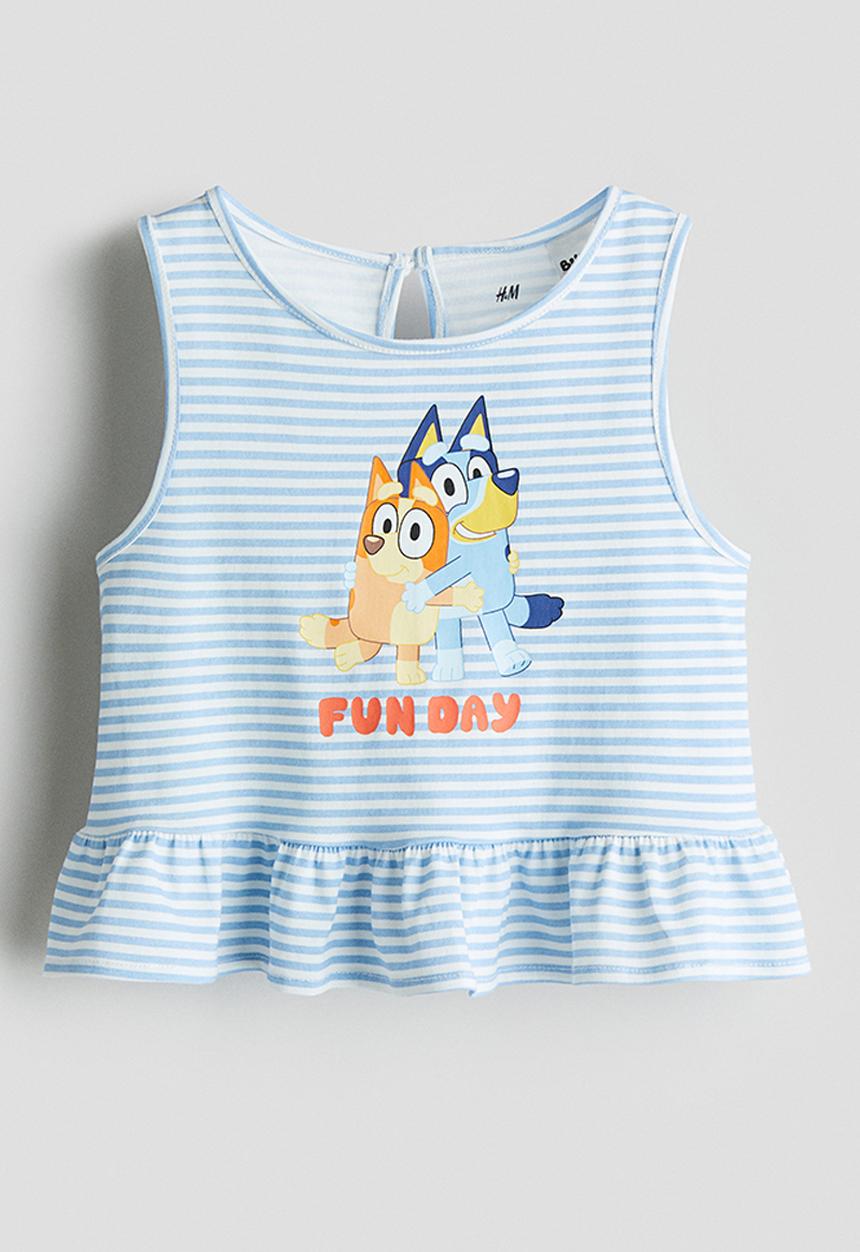 H&M - Print-motif peplum top -light blue/bluey