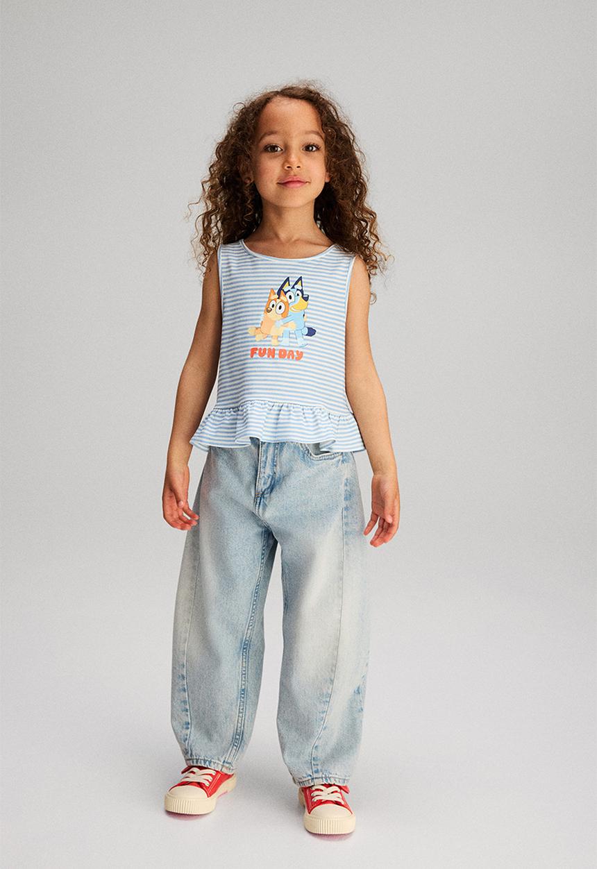 H&M - Print-motif peplum top -light blue/bluey