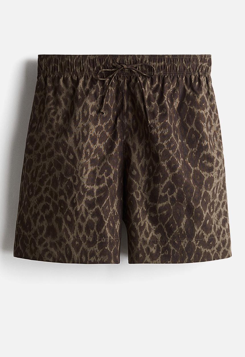 H&M - Cotton drawstring shorts - beige/leopard print
