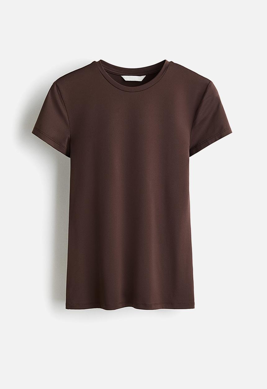 H&M - Fitted microfibre T-shirt - dark brown