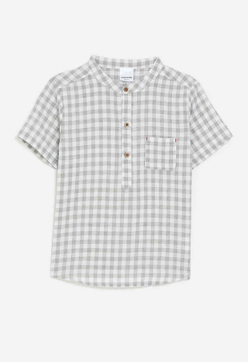 Pop Candy - Mandarin collar shirt - grey check
