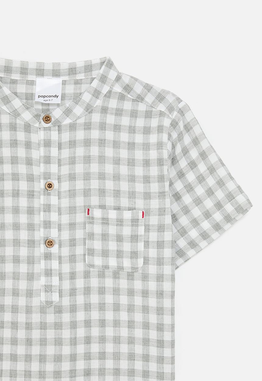 Pop Candy - Mandarin collar shirt - grey check