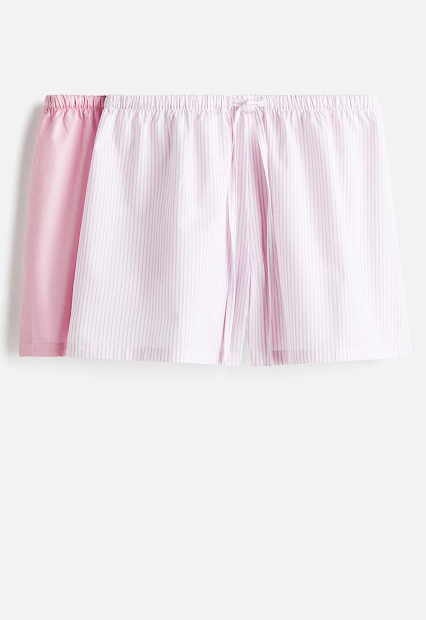 H&M - 2-pack cotton poplin pyjama shorts -  pink/striped 