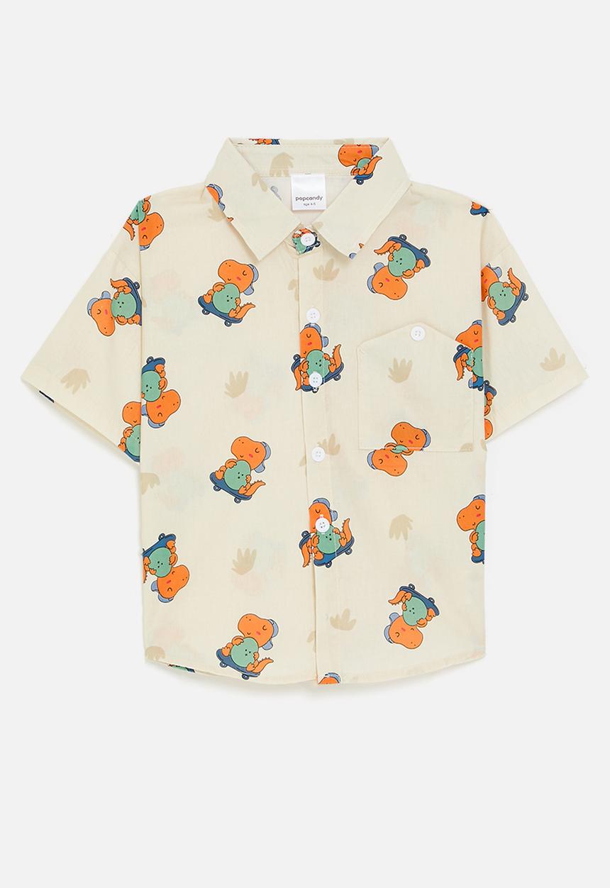 Pop Candy - Skater dino all-over-print shirt - beige