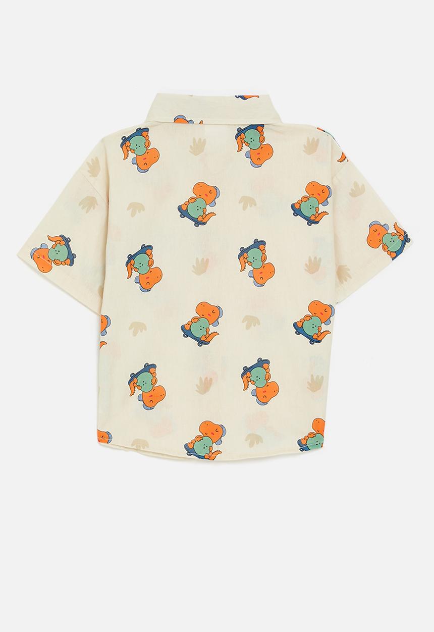 Pop Candy - Skater dino all-over-print shirt - beige