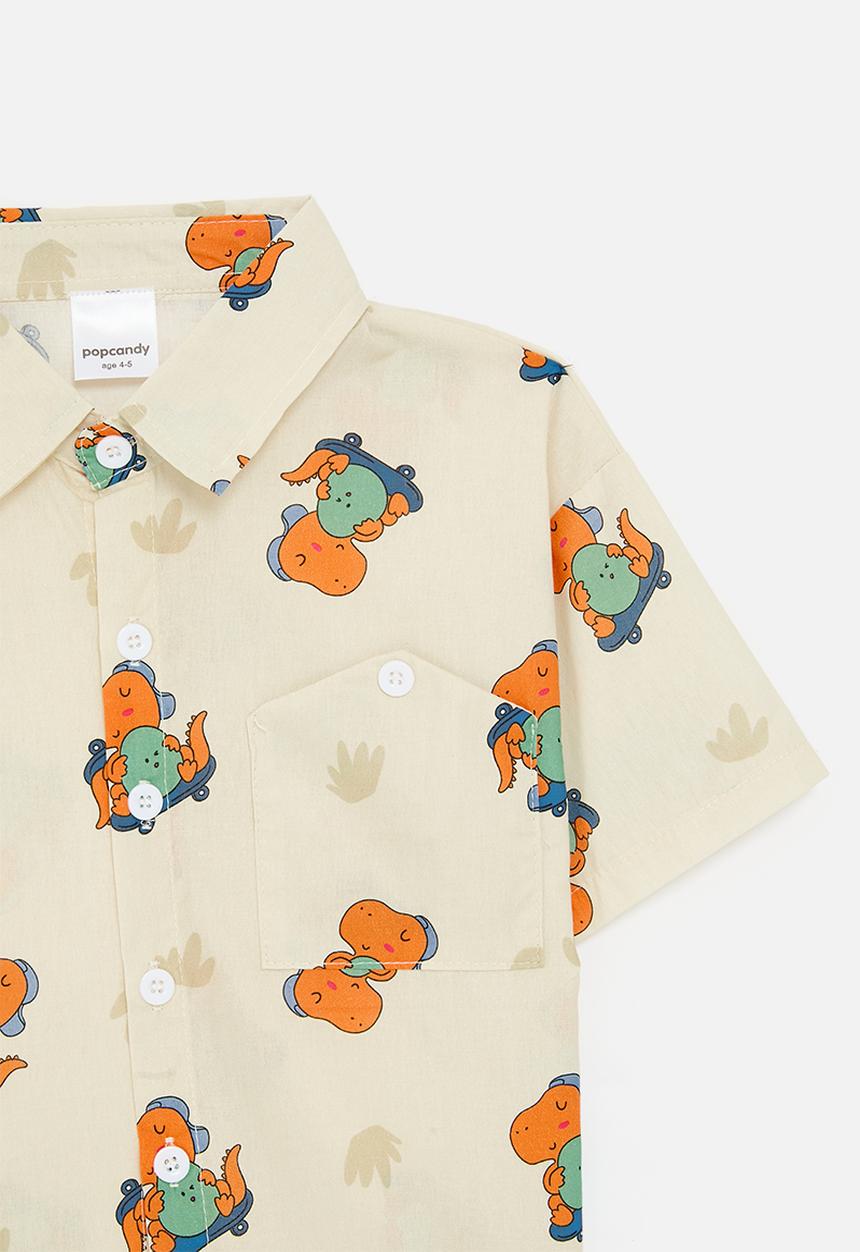 Pop Candy - Skater dino all-over-print shirt - beige