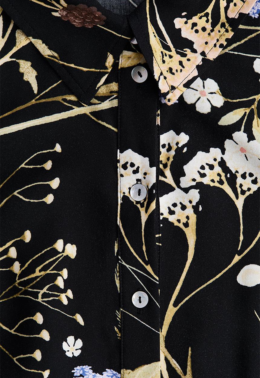 H&M - Tie-belt shirt dress -  black/floral