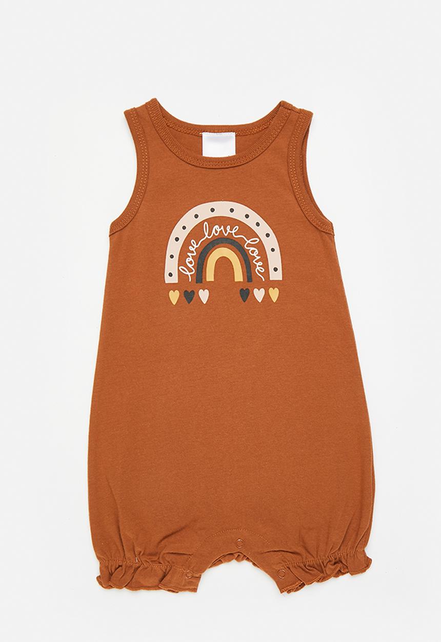 Pop Candy - Rainbow graphic and slogan romper - burnt sienna/love