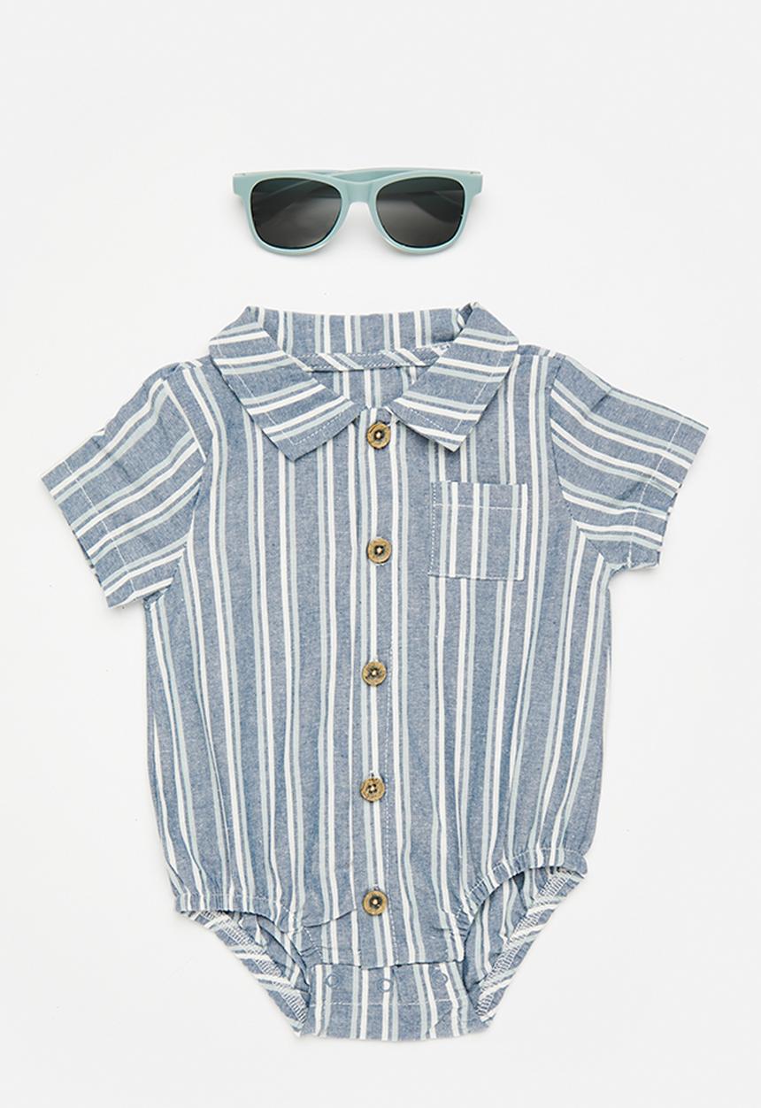 Pop Candy - Shirt-style bodysuit with sunnies - blue/white stripe