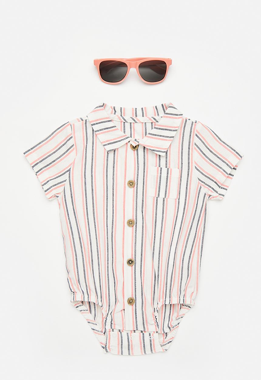 Pop Candy - Shirt-style bodysuit with sunnies - white/multi stripe