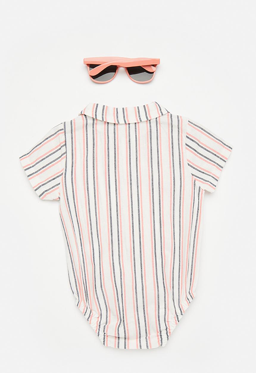 Pop Candy - Shirt-style bodysuit with sunnies - white/multi stripe