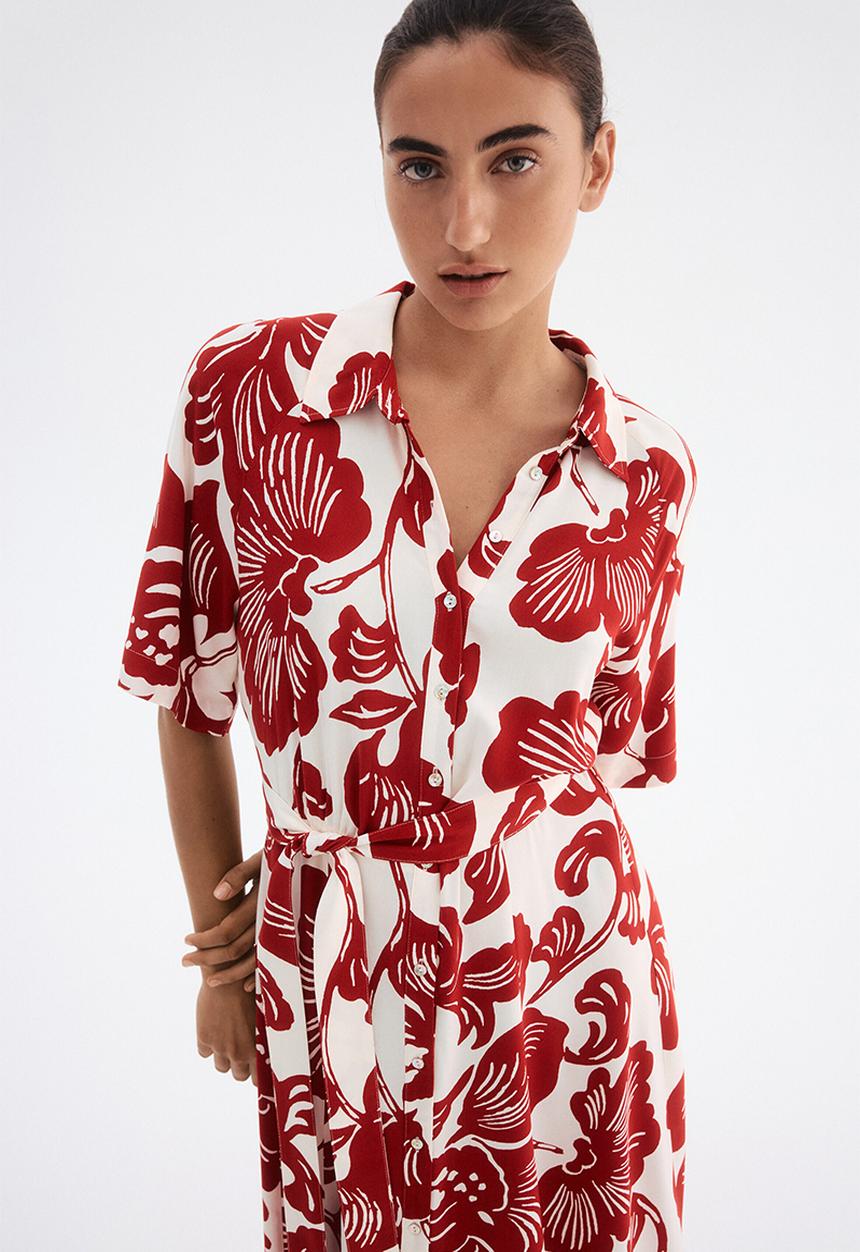 H&M - Tie-belt shirt dress - white/red floral 