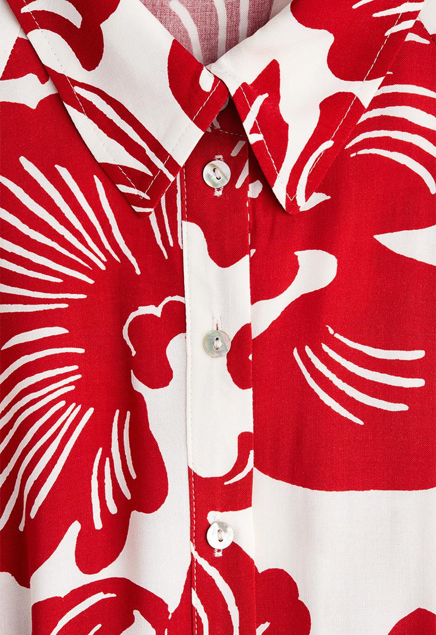 H&M - Tie-belt shirt dress - white/red floral 