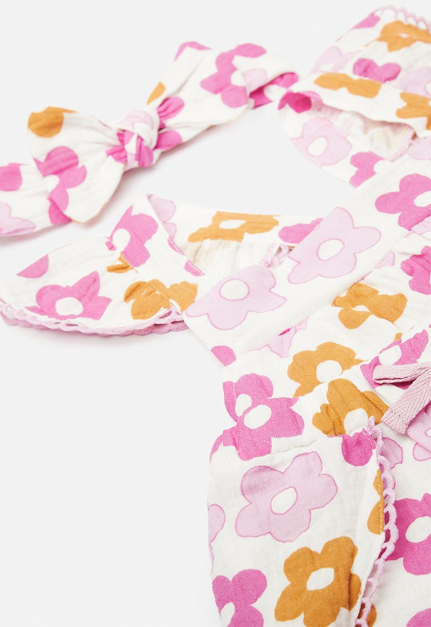 Pop Candy - Apron dress & short set with bow headband - white/floral