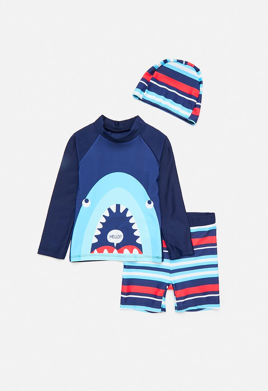 Pop Candy - Shark 3 piece swimsuit - navy/shark/stripes