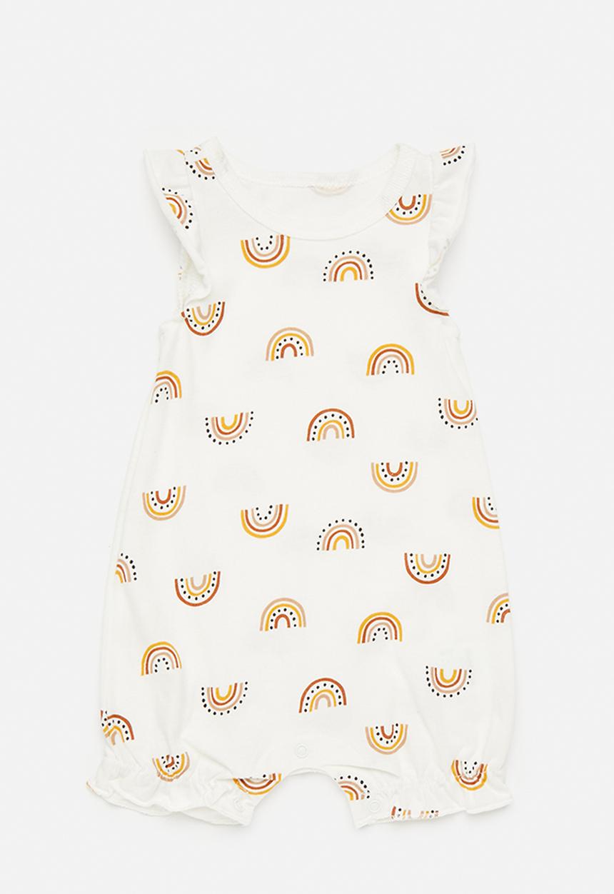Pop Candy - Rainbow aop romper with flutter sleeves - off white