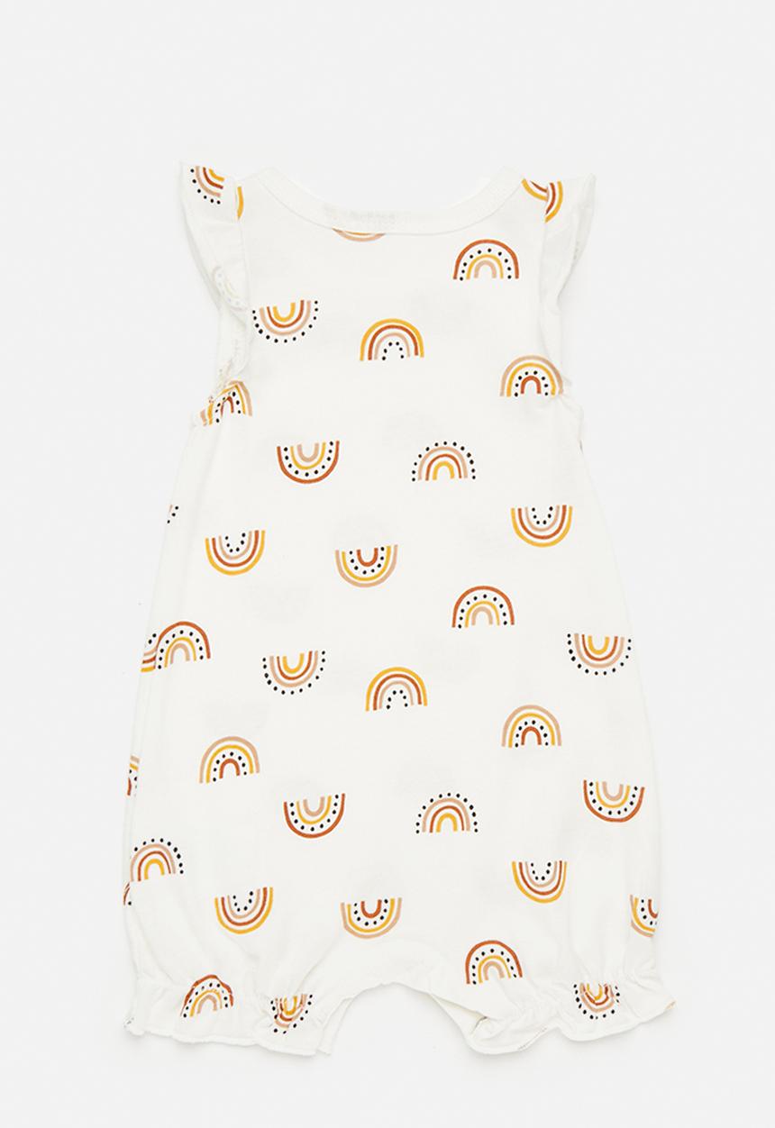 Pop Candy - Rainbow aop romper with flutter sleeves - off white