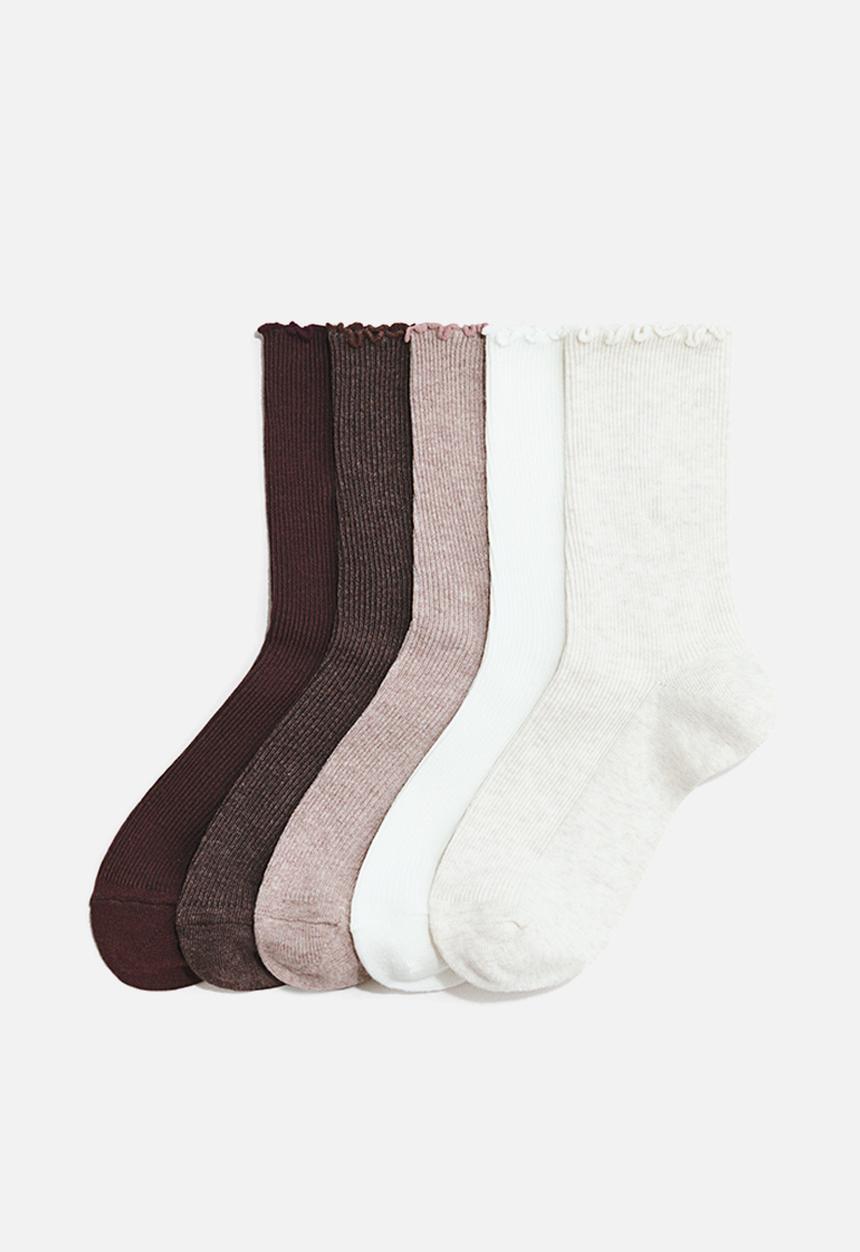 H&M - 5-pack rib-knit socks - white/cream marl/beige