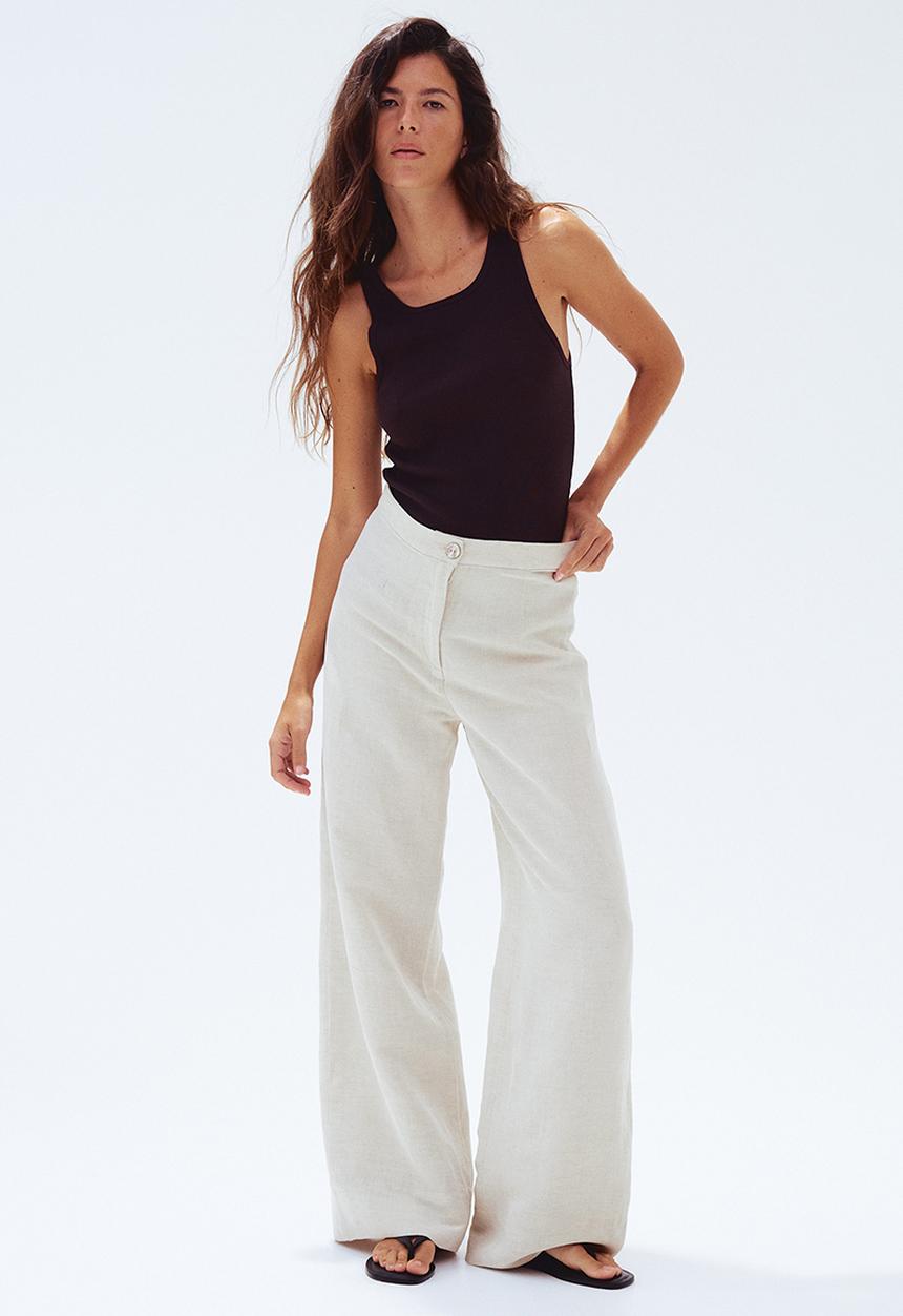 H&M - Linen-blend trousers - beige
