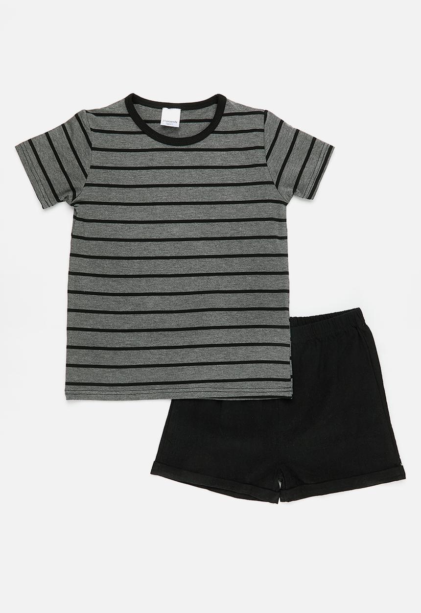 Pop Candy - Tee and shorts set - dark grey/black/black stripes