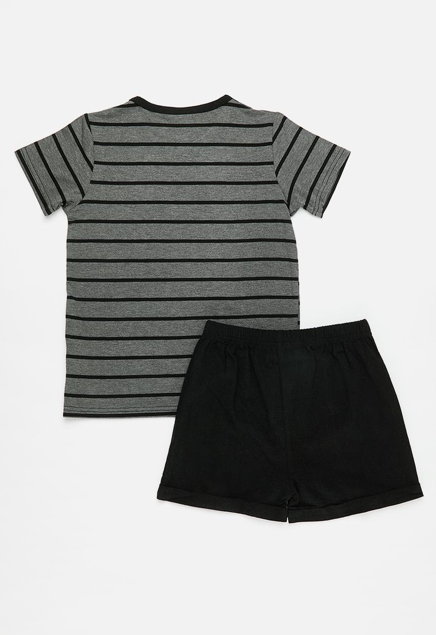 Pop Candy - Tee and shorts set - dark grey/black/black stripes